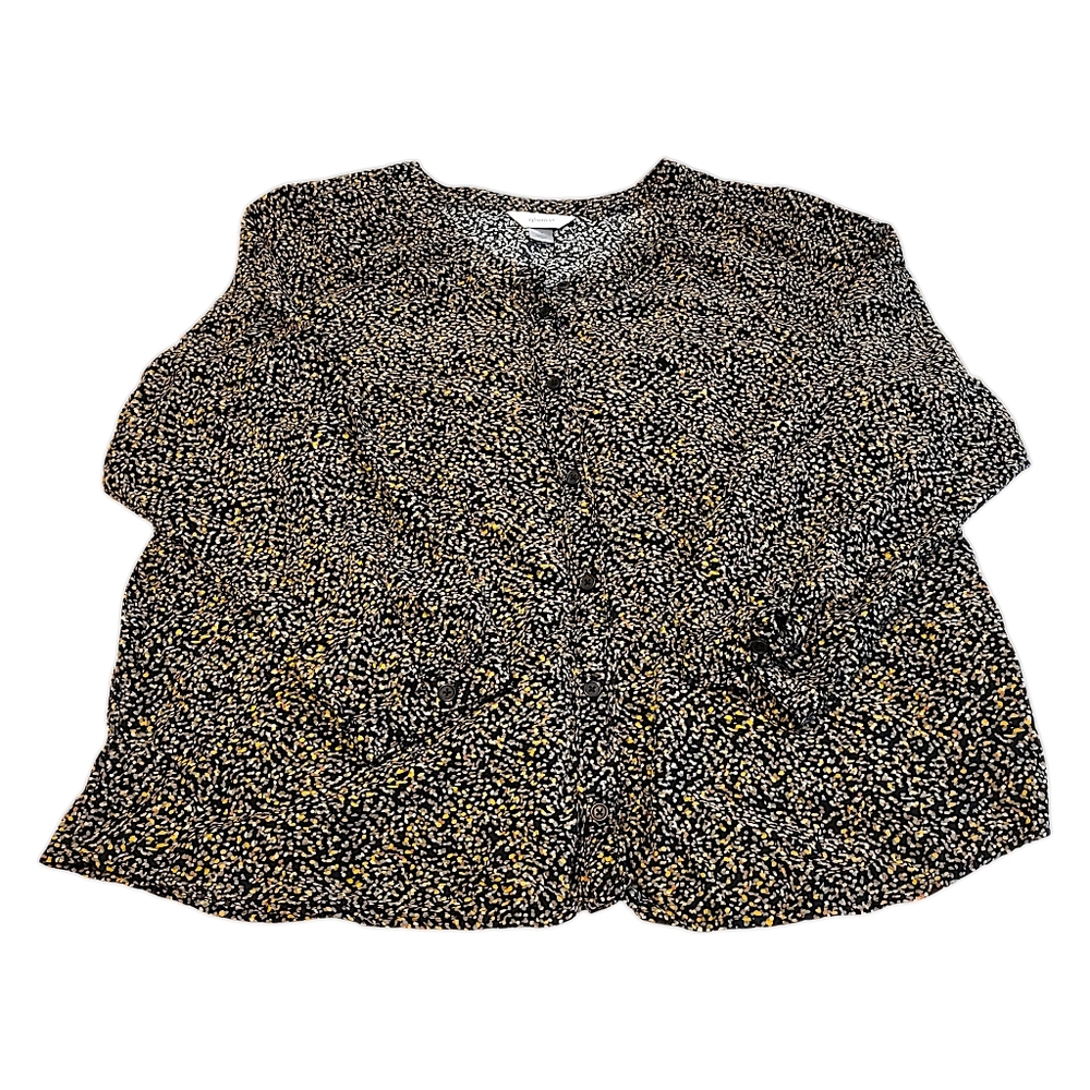 CJ Banks Womens Size 1x Black-yellow-blue Patterned Long Sleeve Button Up Blouse